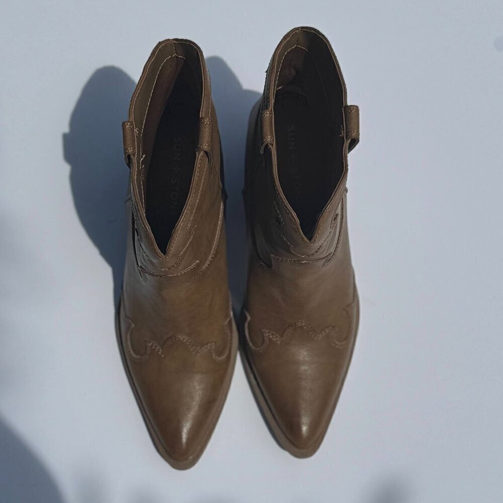 Sun + Stone Boots Brennaa Women's Size 7.5 Tan Western Stitching Cowboy *New* - Picture 2 of 7